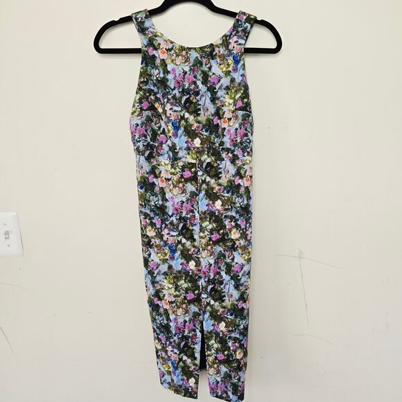 Cushnie Et Ochs Floral Print Midi Length Open Back Wiggle Green Dress Size 0 - Picture 6 of 13